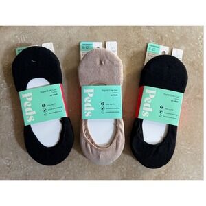 Peds Liner Socks Women 8-12 Black Nude Super Low Cut Cushion No Show 9 Pairs NEW
